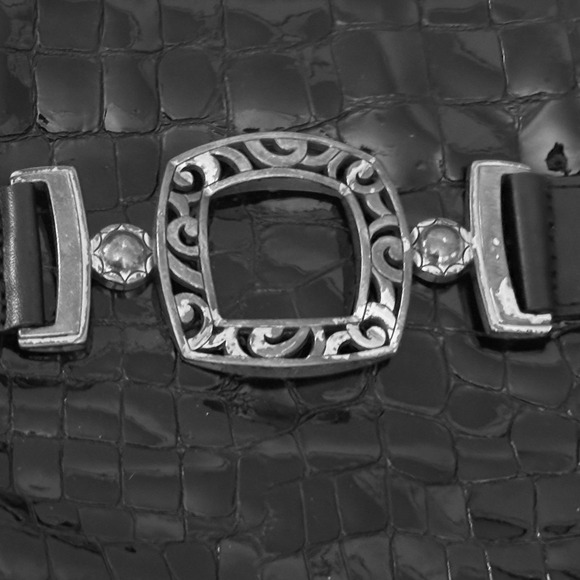 Brighton Cher Glam Black Croco Embossed Patent Leather Silver Shoulder Bag - Picture 11 of 13